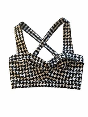 Traci Lords Allison Crop Top Black & White Houndstooth Crossback